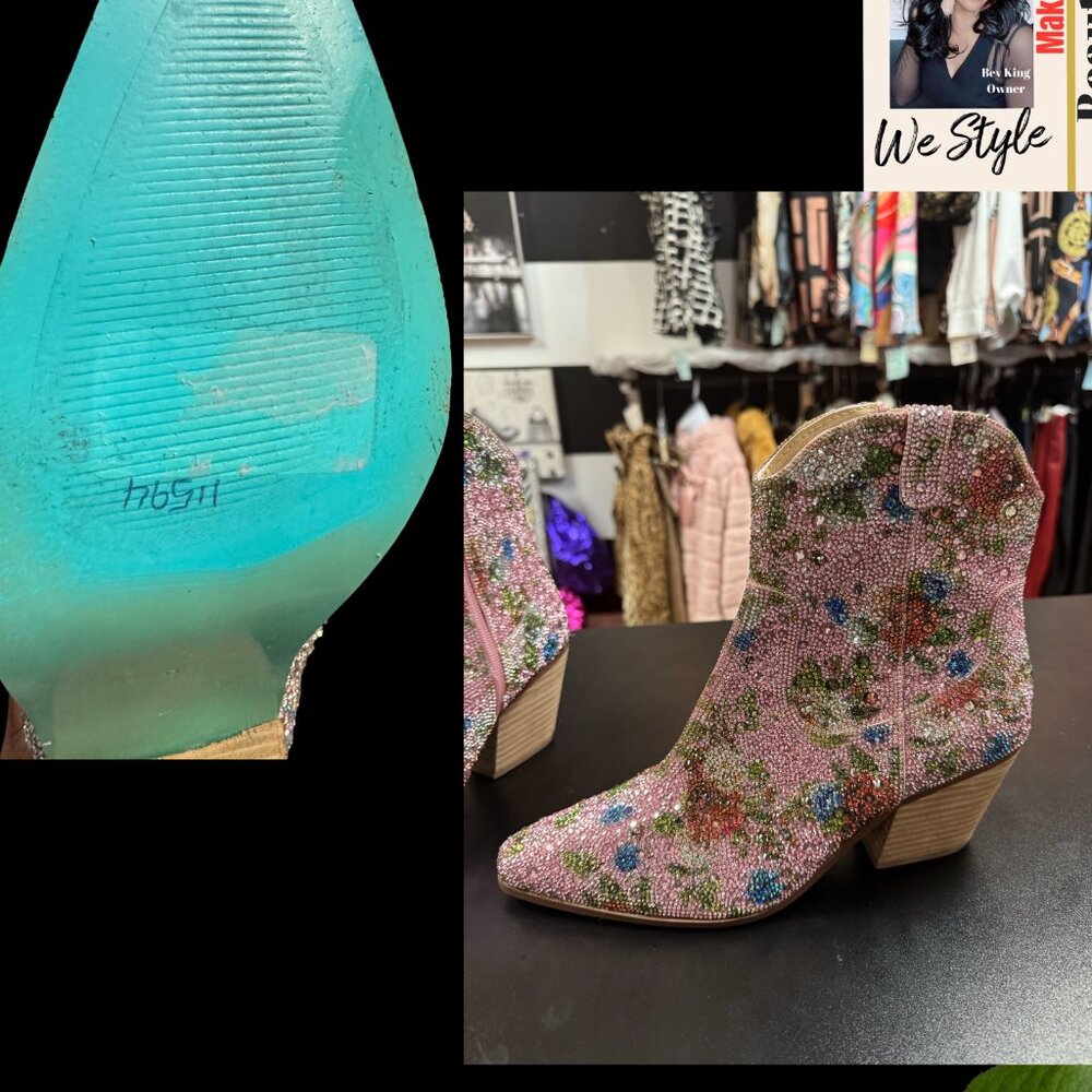 Betsey Johnson Pink Floral Ankle Boots - Picture 6 of 6